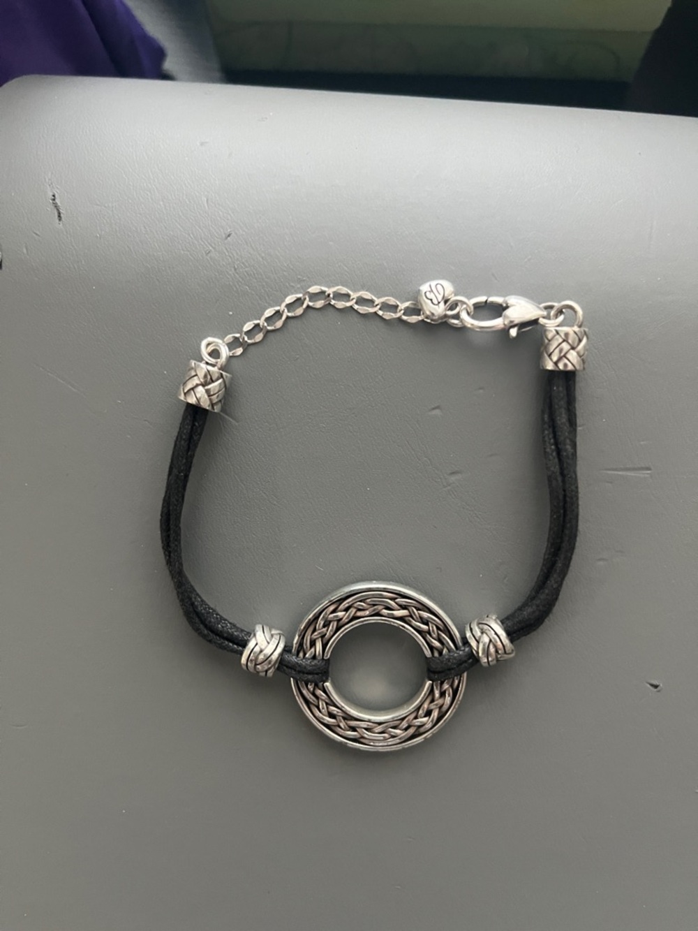 BRIGHTON Circle Black Cord Bracelet with Silver Accents
